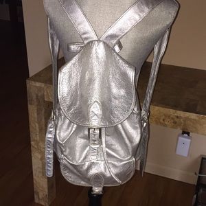 Silver leather backpack